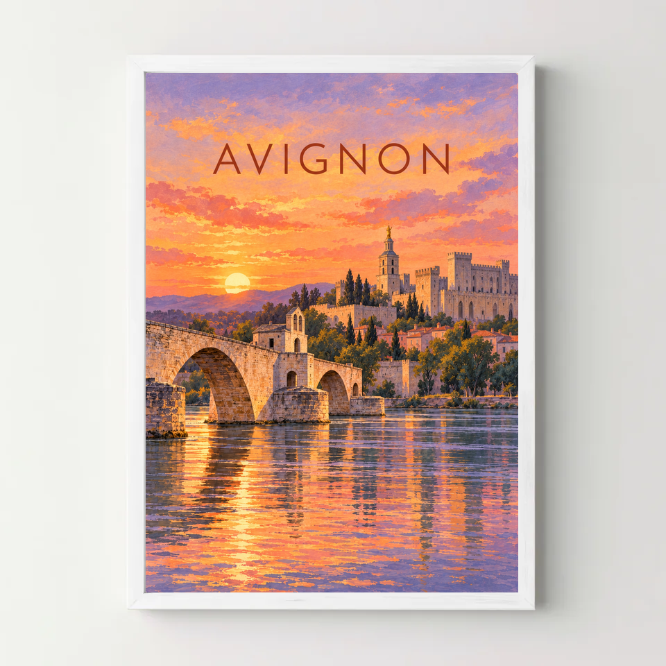 Affiche Avignon – Le pont et le palais — cadre blanc