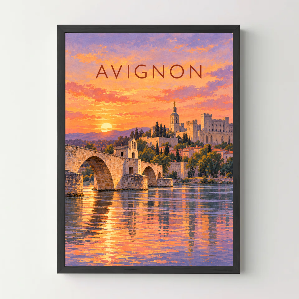 Affiche Avignon – Le pont et le palais — cadre noir