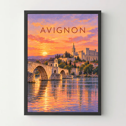 Affiche Avignon – Le pont et le palais — cadre noir