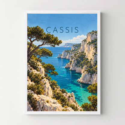 Affiche Cassis – Le port méditerranéen — cadre blanc