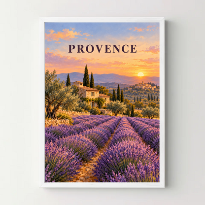 Affiche Provence – Champs de lavande — cadre blanc