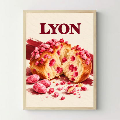 Affiche Lyon – Pralines roses — cadre bois