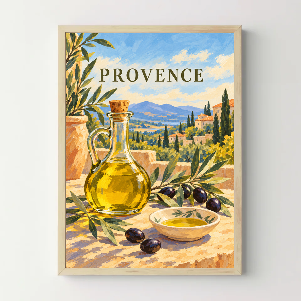 Affiche Provence – Huile d’olive — cadre bois