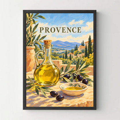 Affiche Provence – Huile d’olive — cadre noir
