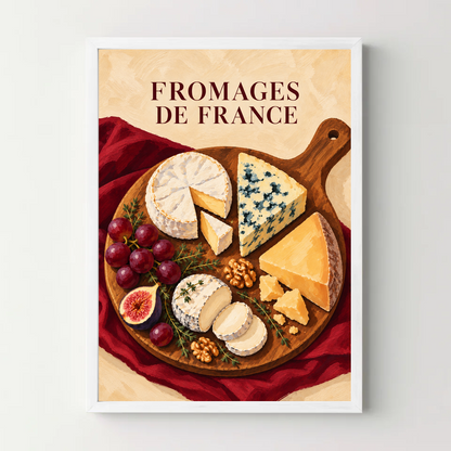Affiche France – Fromages — cadre blanc