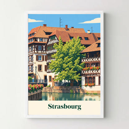 Affiche Strasbourg Petite France – cadre blanc