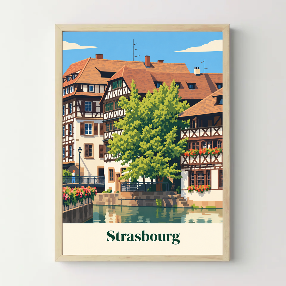 Affiche Strasbourg Petite France – cadre bois