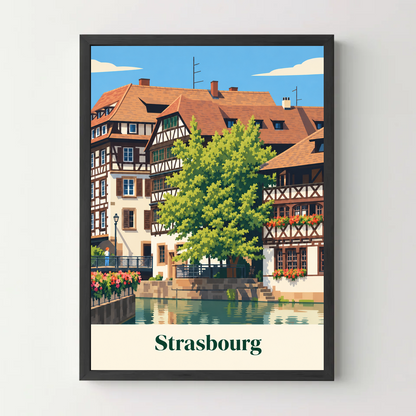 Affiche Strasbourg Petite France – cadre noir