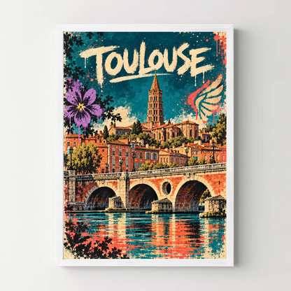 Affiche Toulouse – Ville rose en street art — cadre blanc