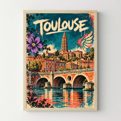 Affiche Toulouse – Ville rose en street art — cadre bois