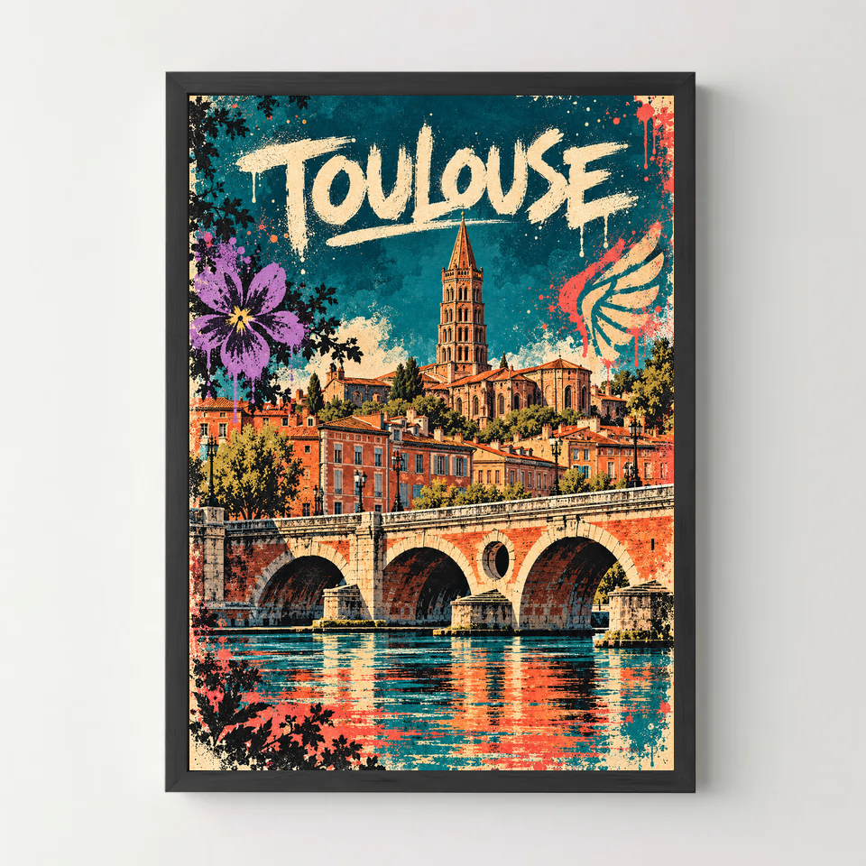 Affiche Toulouse – Ville rose en street art — cadre noir