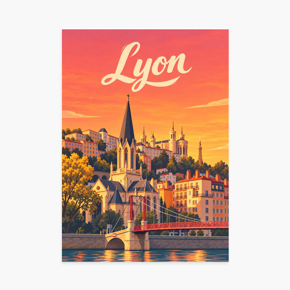 Affiche Lyon – Reflets du soir sur la Saône — sans cadre